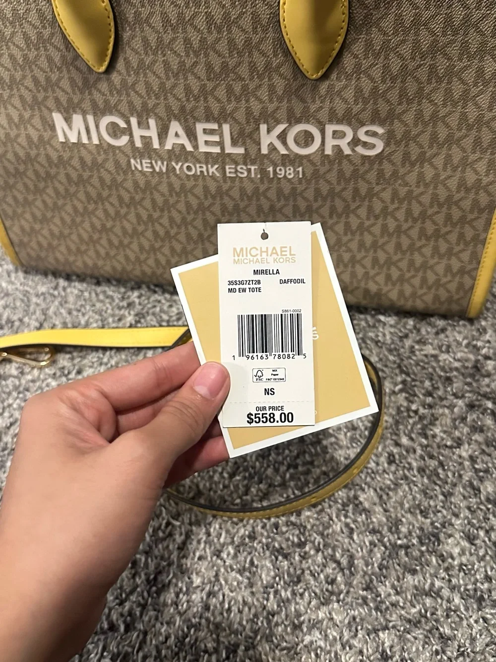 Michael Kors Brown Logo Tote with Yellow Trim